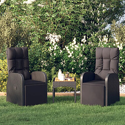 vidaXL Chaises de jardin inclinables avec coussins - Noir - Lot de 2