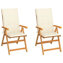 vidaXL Chaises de jardin et coussins - Lot de 2 - Bois de teck massif