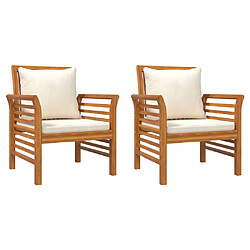 vidaXL Chaises et coussins Blanc crème (Lot de 2)