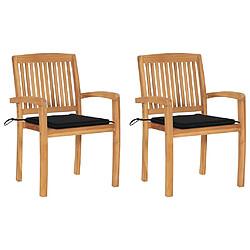 vidaXL Chaises de jardin Teck - Lot de 2, Noir