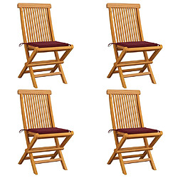 vidaXL Chaises jardin - Teck solide - Rouge bordeaux