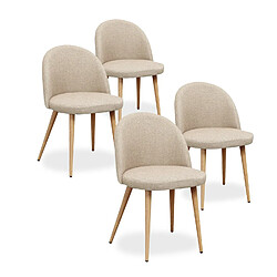 Chaises scandinaves Cecilia - Beige, tissu - Lot de 4 Chaises de salle à manger - Dossier arrondi - Pieds métal style bois