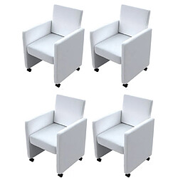 vidaXL Chaises à Manger - Lot de 4 - Blanc Similicuir Lot de 4 chaises - Similicuir blanc - Design moderne - Roulettes incluses - Hauteur d'assise 47 cm