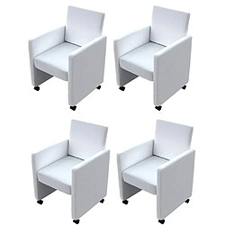 vidaXL Chaises à Manger - Lot de 4 - Blanc Similicuir