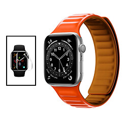 PHONECARE Kit Bracelet Magnetic SmoothSilicone + Film de Hydrogel - Orange Kit de remplacement pour Apple Watch Series 9 41mm - Silicone magnétique + film protecteur