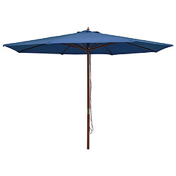 vidaXL Parasol d'extérieur - Mât en bois - Bleu