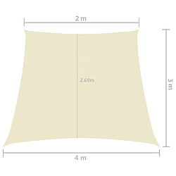 vidaXL Voile de parasol Tissu Oxford Trapèze 2/4x3m Crème pas cher