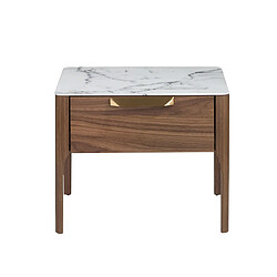 Angel Cerda Table de chevet en noyer avec plateau en verre imitation marbre et éclairage intérieur