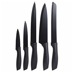 Excellent Houseware Set Couteaux 5 pcs Acier Noir Set de 5 couteaux de cuisine - Lames en acier - Poignées en polypropylène