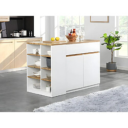 Vente-Unique Ilot central de cuisine MEILI - Blanc et naturel