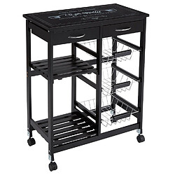 Pegane Desserte roulante MDF et verre - Noir