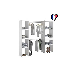 Concept Usine Dressing blanc 6 étagères, 1 tiroir, 2 penderies 198 x 40 x 180 cm ELYSEE