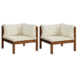 VidaXL Canapés d'angle 2 pcs avec coussins - Blanc crème Acacia solide