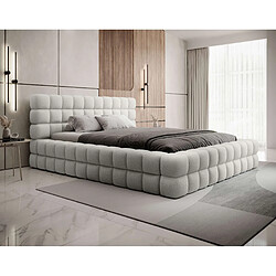 Bestmobilier Kingston Lit coffre 160x200 cm - Sommier inclus - Tissu bouclette blanc