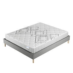 November Sleep Ensemble 140x190 cm, Sommier + Matelas Ressorts Ensachés, ép.20cm accueil mousse HR Ensemble matelas et sommier - Ressorts ensachés et mousse haute densité - 5 zones de confort - Fabrication française