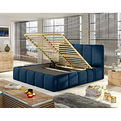 Bestmobilier Lit coffre Lucea 160x200 cm - Velours Bleu Nuit