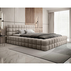Bestmobilier Kingston 180x200 Lit coffre en tissu bouclette - Sommier inclus - Beige - Contemporain - Coffre de rangement intégré