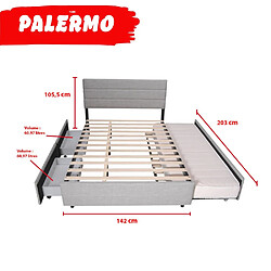 Acheter Le Quai Des Affaires Lit PALERMO 140x200 +1 sommier+2 tiroirs+1 tiroir lit 90x190 / Gris clair