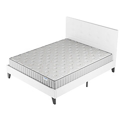 November Sleep Ensemble 140x200 cm, Lit avec tête de lit + Matelas Mousse ép.22cm à mémoire de forme Ensemble Matelas Mousse & Mémoire de Forme - Épaisseur 22cm - Revêtement Stretch - Haute Résilience