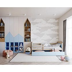 Kids Literie Lit Enfant Mateo 90x190 Pin - bleu Livré avec sommiers, tiroir et matelas en mousse de 7cm