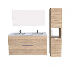 Le Quai Des Affaires Meuble sous-vasque MALAGA 120 cm + vasque + miroir + colonne / Décor Chêne blanchi