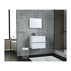 TOTEM Salle de bain 60cm - 2 tiroirs fermetures ralenties - simple vasque en ceramique + miroir