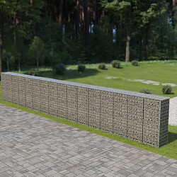vidaXL Mur à gabion avec couvercles - Argenté - 900x50x150 cm
