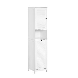 SOBUY BZR124-W - Colonne avec panier à linge - Blanc Meuble salle de bain - 1 porte, 1 tiroir - Panier à linge - MDF laqué blanc