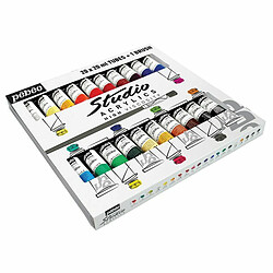 PEBEO Set Peintures Acrylique + Pinceau - 20 x 20 ml Coffret peinture acrylique - 20 couleurs lumineuses - Pinceau inclus - 20 ml chacun