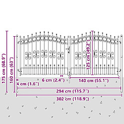 vidaXL Portail lance noir 305x173 cm pas cher