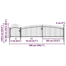 vidaXL Portail clôture jardin 5x1,5 m Noir pas cher