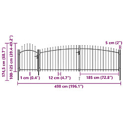 vidaXL Portail de clôture jardin acier 5 x 1,75 m - Noir pas cher