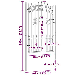 vidaXL Portail bois lance 103x200 cm - Noir pas cher