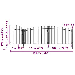 vidaXL Portail avec dessus en lance 5x2 m Noir pas cher