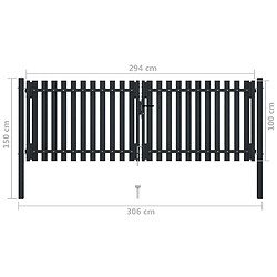 vidaXL Portail de clôture double porte 306x150 cm - Anthracite pas cher