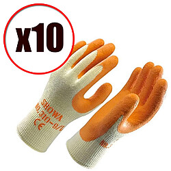 Showa Gants de protection anti coupure Grip 310 - 10 Paires Gants protection anti-coupure - Revêtement caoutchouc naturel - Polyester et coton - Excellente préhension