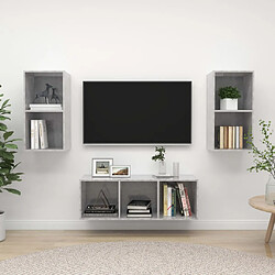 vidaXL Ensemble Meuble TV 3 pcs Gris Béton Ensemble de meubles TV - Aggloméré - Gris béton - 3 pièces - Fixation murale