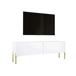 3XELIVING Meuble TV en couleur Blanc mat avec pieds droits en or, D: l : 140 cm, H : 52 cm, P : 32 cm