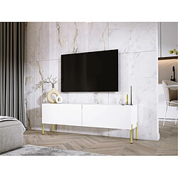 3XELIVING Meuble TV en couleur Blanc mat avec pieds droits en or, D: l : 140 cm, H : 52 cm, P : 32 cm