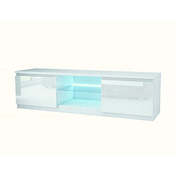 Tendance DUSINE Meuble TV Kiffa LED 140 cm - Blanc Laqué