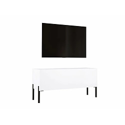 3XELIVING Meuble TV en couleur Blanc mat avec pieds droits en noir, D: l : 100 cm, H : 52 cm, P : 32 cm