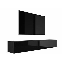 3XELIVING Meuble TV suspendu, D: l : 2 x 100 cm, H : 34 cm, P : 32 cm NOIR MAT/NOIR BRILLANT