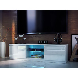 Tendance DUSINE Meuble TV Kiffa LED 140 cm - Blanc Laqué