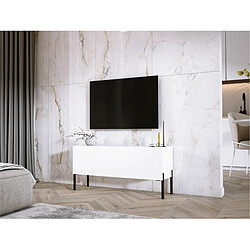 3XELIVING Meuble TV en couleur Blanc mat avec pieds droits en noir, D: l : 100 cm, H : 52 cm, P : 32 cm