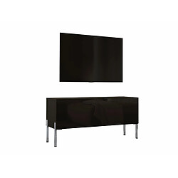 3XELIVING Meuble TV en couleur Noir mat / Noir brillant avec pieds droits en chrome, D: l : 100 cm, H : 52 cm, P : 32 cm