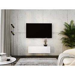 3XELIVING Meuble TV suspendu, D: l : 100 cm, H : 34 cm, P : 32 cm BLANC MAT/BLANC BRILLANT