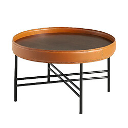 Angel Cerda Table basse ronde en simili cuir, noyer et acier noir