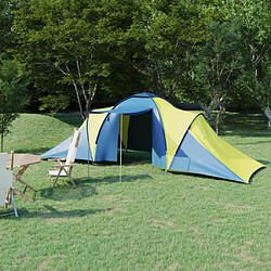 vidaXL Tente de camping - 6 personnes - Bleu et jaune Tente de camping - 2 compartiments - Pour 6 personnes - Fibre de verre - Moustiquaire incluse