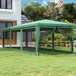 vidaXL Tente en maille Vert Tente de fête - PEHD - 3x9 m - Vert - Cadre en fer - 8 parois en maille