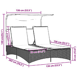 vidaXL Chaise Longue Double avec Auvent - Gris pas cher